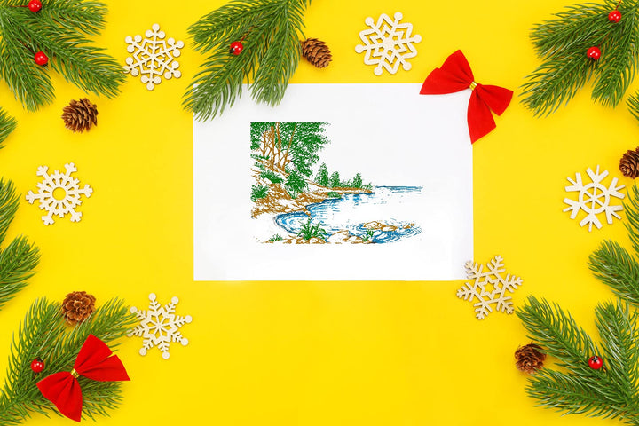 Lake River Scenery Trees Clear Stamps for Card Making Scrapbooking Crafting DIY Decorations, Background Transparent Silicone Seal Stamps for Embossing Album Crafts