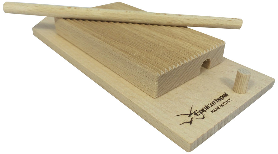Garganelli and Gnocchi Stripper with Paddle, Natural Beechwood, Brown
