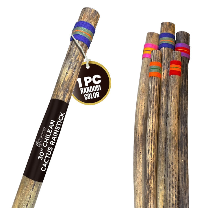 30 Cactus Rainstick from Chile - Authentic Handcrafted Rain Stick Musical Instrument with Rasta Yarn Wrap and Durable Sealant