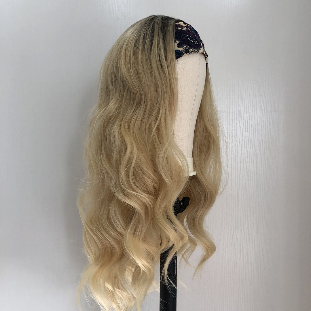 Body Wave Headband Wig Synthetic Wig 180% Density 613 Wig Headband Wigs for Black Women Natural Looking Ombre Blonde Wig glueless wigs 22 Inches