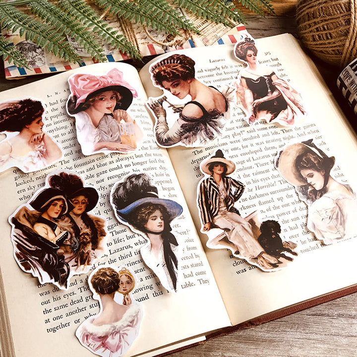 Vintage Women Stickers Waterproof Handbook DIY Craft Photo Album Scrapbook Journal Planner Motorcycle Car Laptop Luggage Water Bottle Paper Stickers