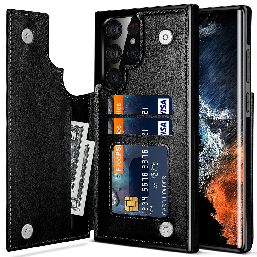 Galaxy S22 Ultra Case, for Samsung Galaxy S22 Ultra Wallet Case Men Women ID Credit Card Slot Holder Cover Cash Pocket Sleeve PU Leather Magnetic Closure Clasp S22 Ultra 5G Flip Cases Black