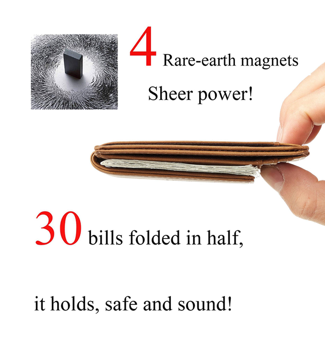 Genuine Leather Magnetic Front Pocket Money Clip Wallet RFID Blocking (Crazy Horse Khaki)