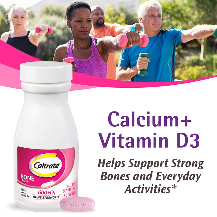 Caltrate 600 Plus D3 Calcium and Vitamin D Supplement Tablets, Bone Health Supplements for Adults - 60 Count