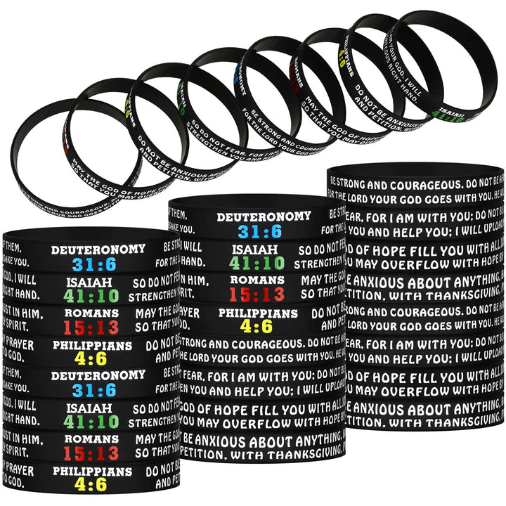 32 Pcs Bible Verse Bracelets Christian Scripture Bracelets Bulk Rubber Religious Bracelets Silicone Bible Verses Wristbands Faith Hope Belief Wristbands Bracelets for Adult