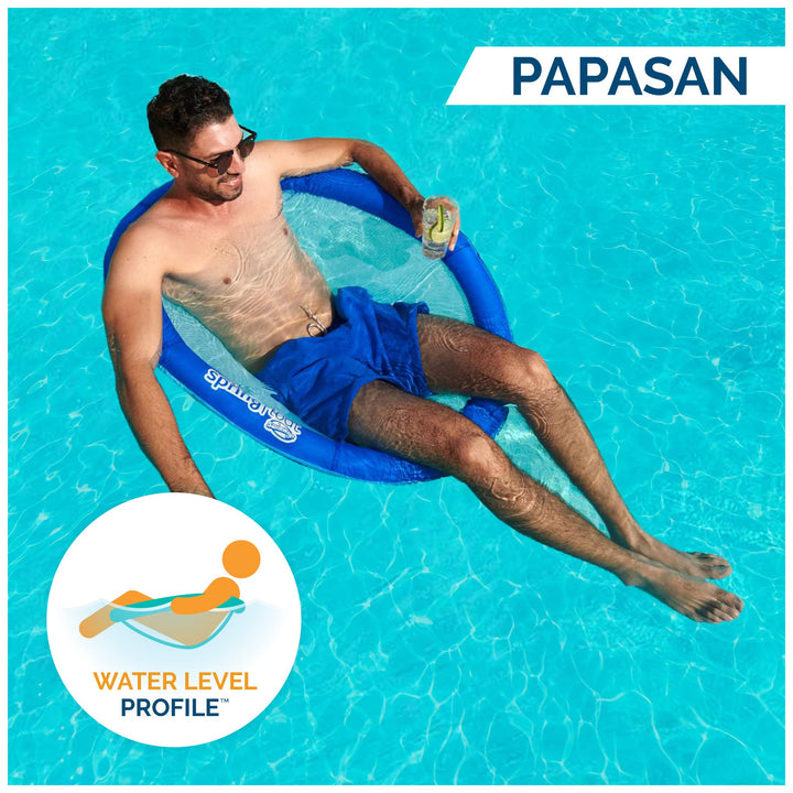 Spring Float Papasan Pool Lounger for Swimming Pool, Inflatable Pool Floats Adult with Fast Inflation for Ages 15 &amp; Up, Blue