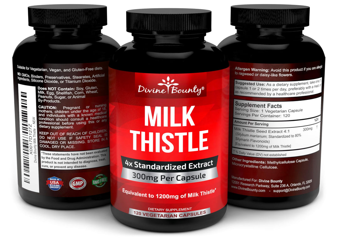 Pure Milk Thistle Capsules Supplement - A Potent 1200mg Milk Thistle Supplement with 4X Concentrated Extract (Standardized) 120 Vegetarian Capsules