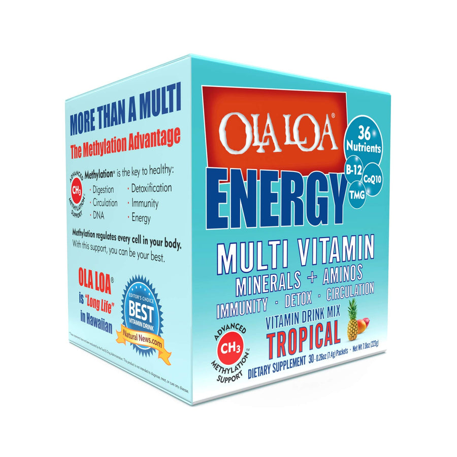 Energy Tropical Multi Vitamin Drink Mix - Amino Energy Powder, Gluten Free, Detox, Dairy Free, Caffeine Free - Drink Your Vitamins for The Rigors of Daily Life - 30 Packets (8.25oz)