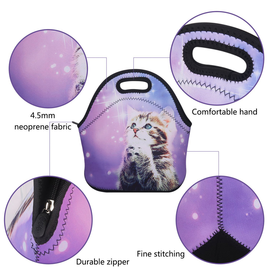 Cute Cat Insulated Neoprene Lunch Bag Tote Handbag lunchbox - Container Tote Cooler warm Pouch