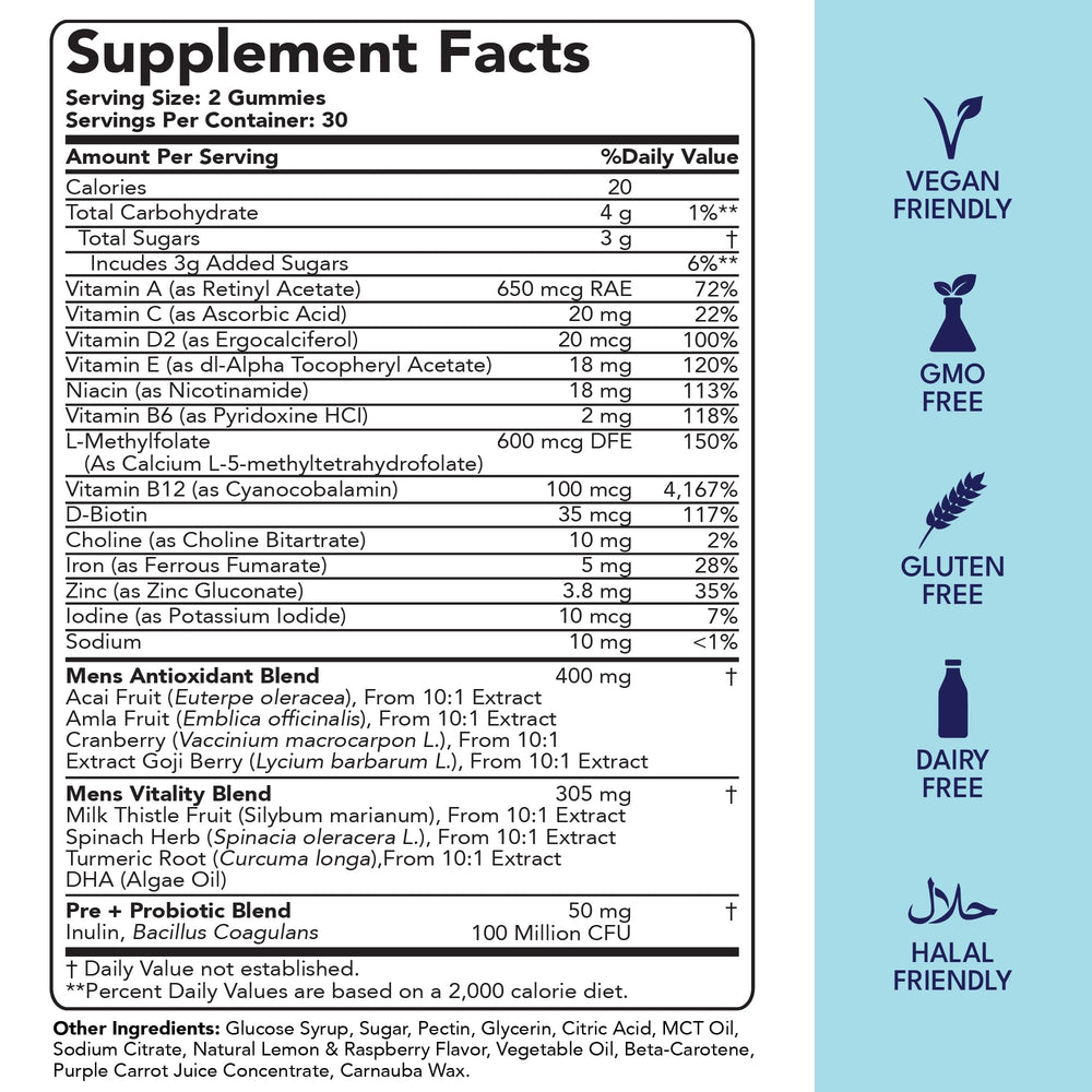 Men's Multivitamin Gummies with Probiotics and Prebiotics