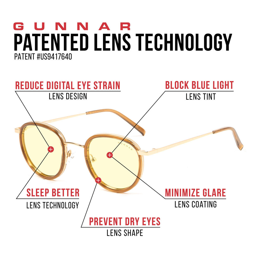 GUNNAR - Premium Gaming and Computer Glasses - Blocks 65% Blue Light - Atherton, Onyx, Amber Tint
