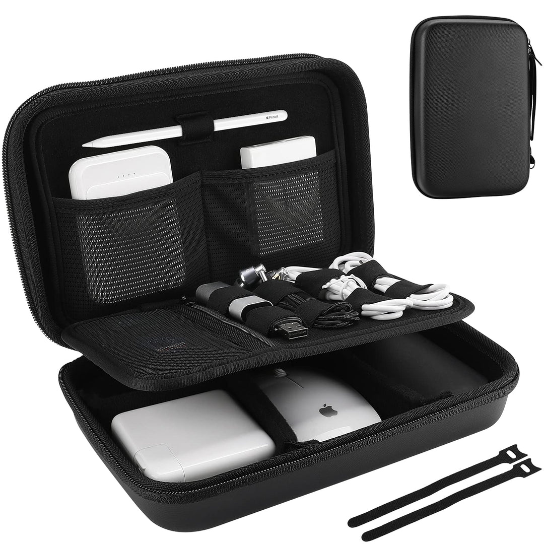 Hard Travel Electronic Organizer Case for MacBook Power Adapter Chargers Cables Power Bank Apple Magic Mouse Apple Pencil USB Flash Disk SD Card Small Portable Accessories Bag -L, Black