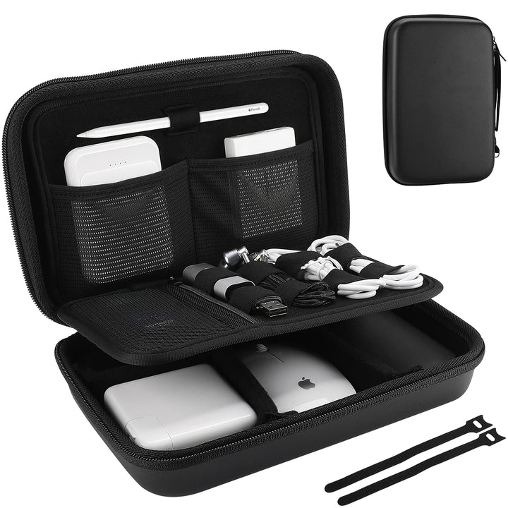 Hard Travel Electronic Organizer Case for MacBook Power Adapter Chargers Cables Power Bank Apple Magic Mouse Apple Pencil USB Flash Disk SD Card Small Portable Accessories Bag -L, Black