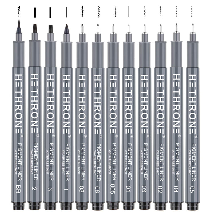 Calligraphy Pens Drawing Pens and Black Calligraphy Set for Beginners Writing, Signature, Illustration Design and Drawing (12 Size)