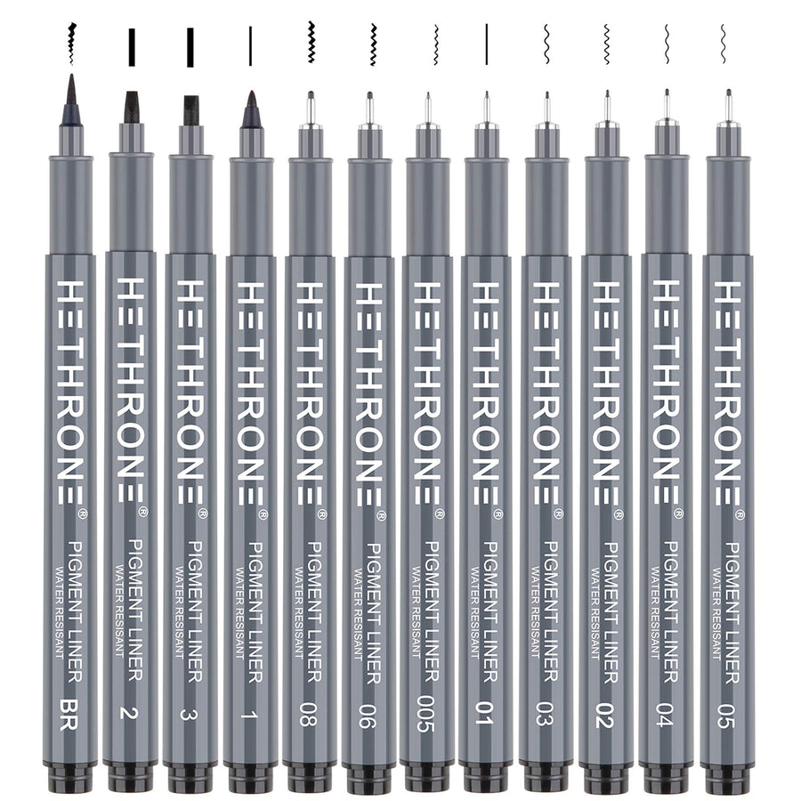 Calligraphy Pens Drawing Pens and Black Calligraphy Set for Beginners Writing, Signature, Illustration Design and Drawing (12 Size)