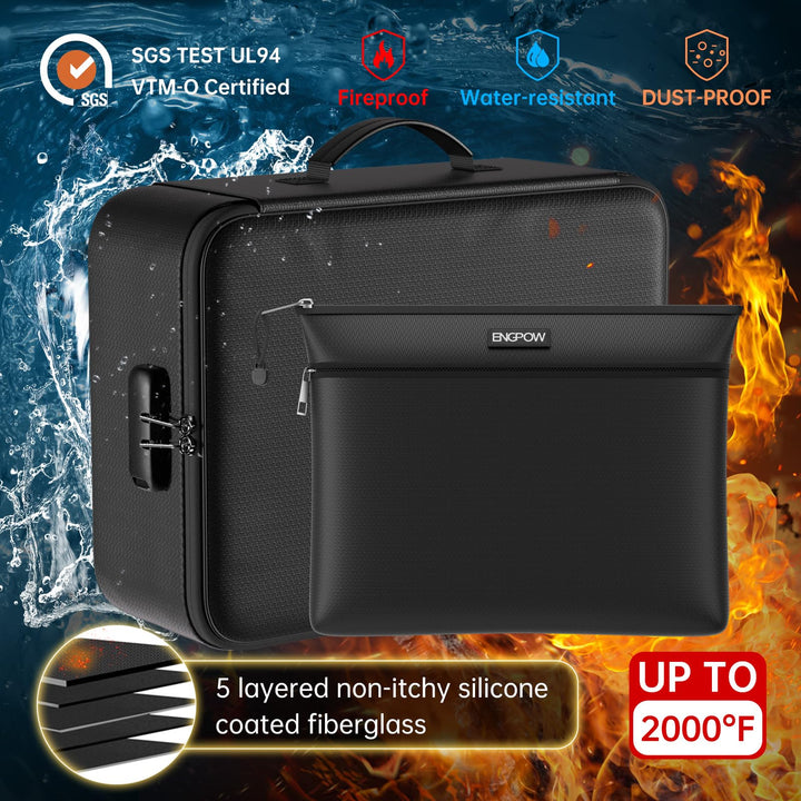 Fireproof Bag with Lock,Fireproof&amp;Waterproof Document Organizer Bag with Money Bag, 5 Layers Protection Fireproof Bag Safe Storage for Important Documents,Passport,Laptop,Certificates,Silver