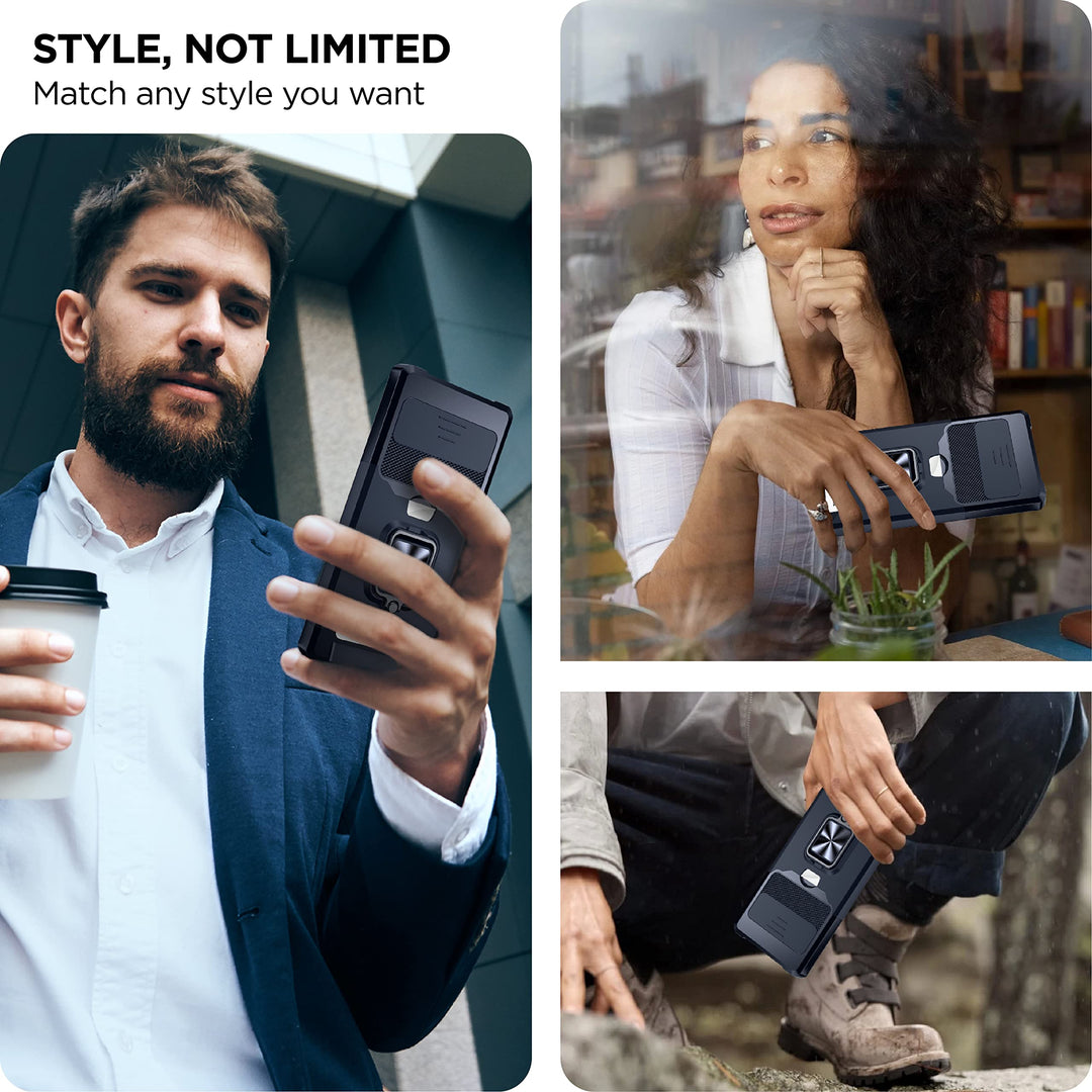 for Google Pixel 6 Pro Case with Slide Camera Cover &amp; Card Holder Slot. Google Pixel 6 Pro 5G Case with Wireless Charging Support, Wallet Case with 360° Ring Kickstand (Black)