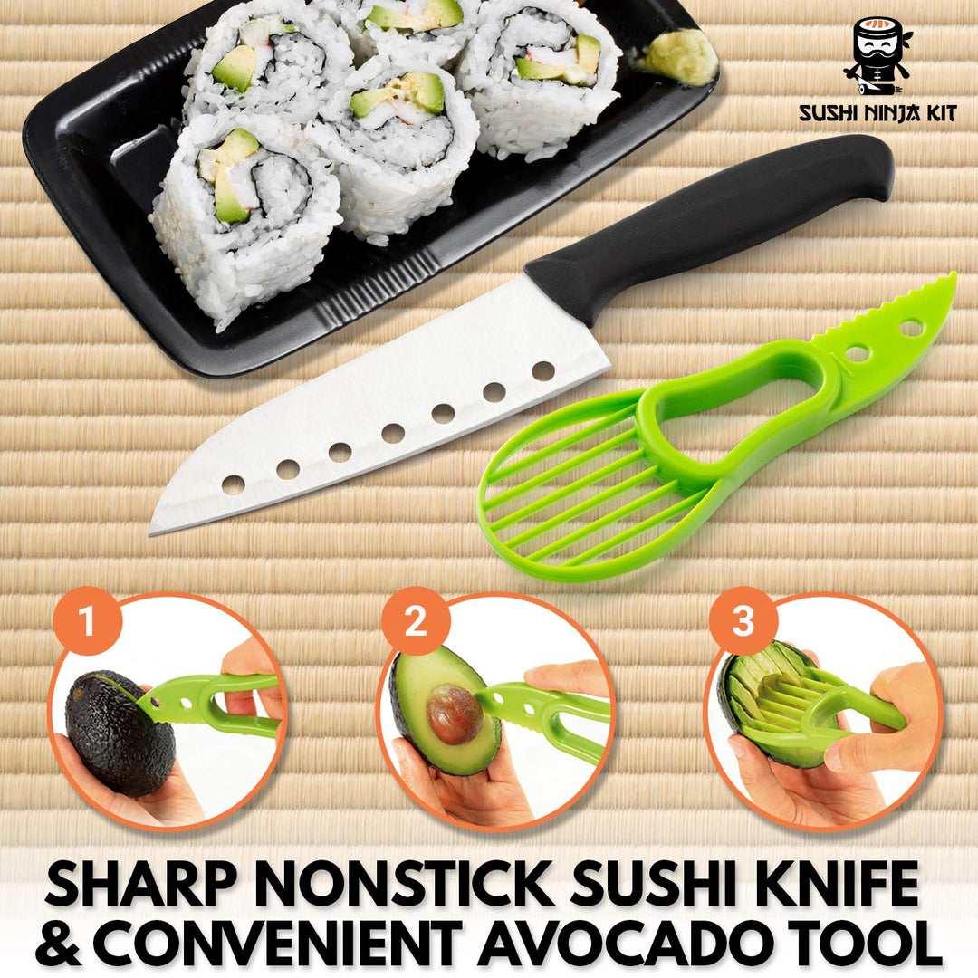 Sushi Making Kit for Beginners - Sushi Bazooka Sushi Maker Kit with Bamboo Sushi Rolling Mat, Sushi Knife, Avocado Slicer, Chopsticks, Rice Paddle, Rice Spreader, Sauce Dish &amp; DIY Sushi Roller Guide