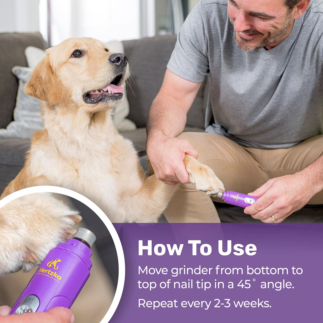 Electric Pet Nail Grinder by Hertzko - for Gentle and Painless Paws Grooming, Trimming, Shaping, and Smoothing for Dogs, Cats, Rabbits and Birds - Portable & Rechargeable, Includes USB Wire