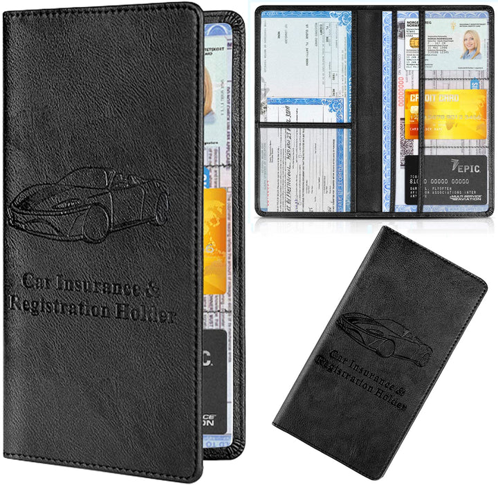 Accmor Car Registration and Insurance Holder, Leather Car Document Card Holder, Vehicle Glove Box Wallet Case Organizer with Magnetic Shut for Driver's License, Key Contact Information (Black)