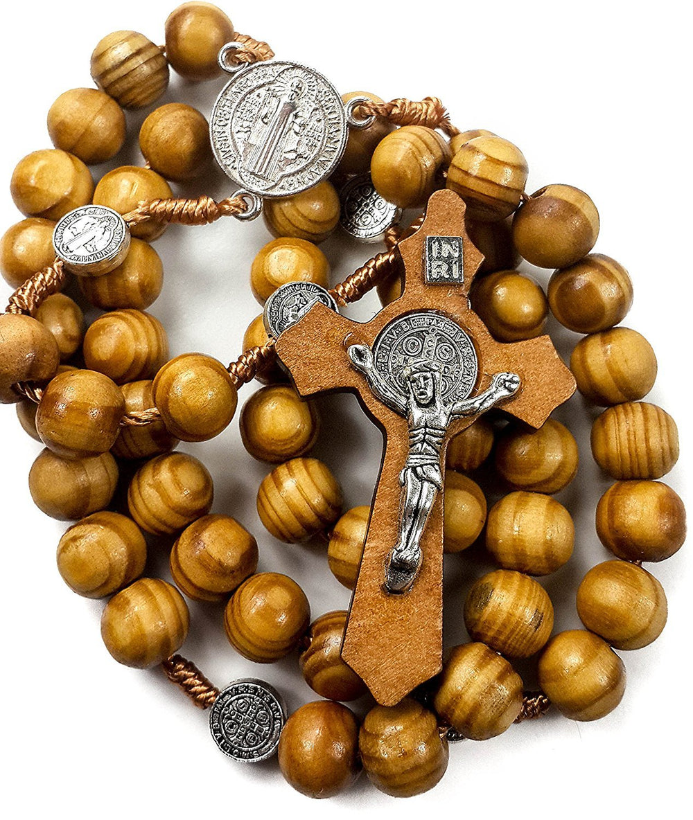 Saint Benedict Olive Wood Rosary Catholic NR Medal Handmade from Jerusalem