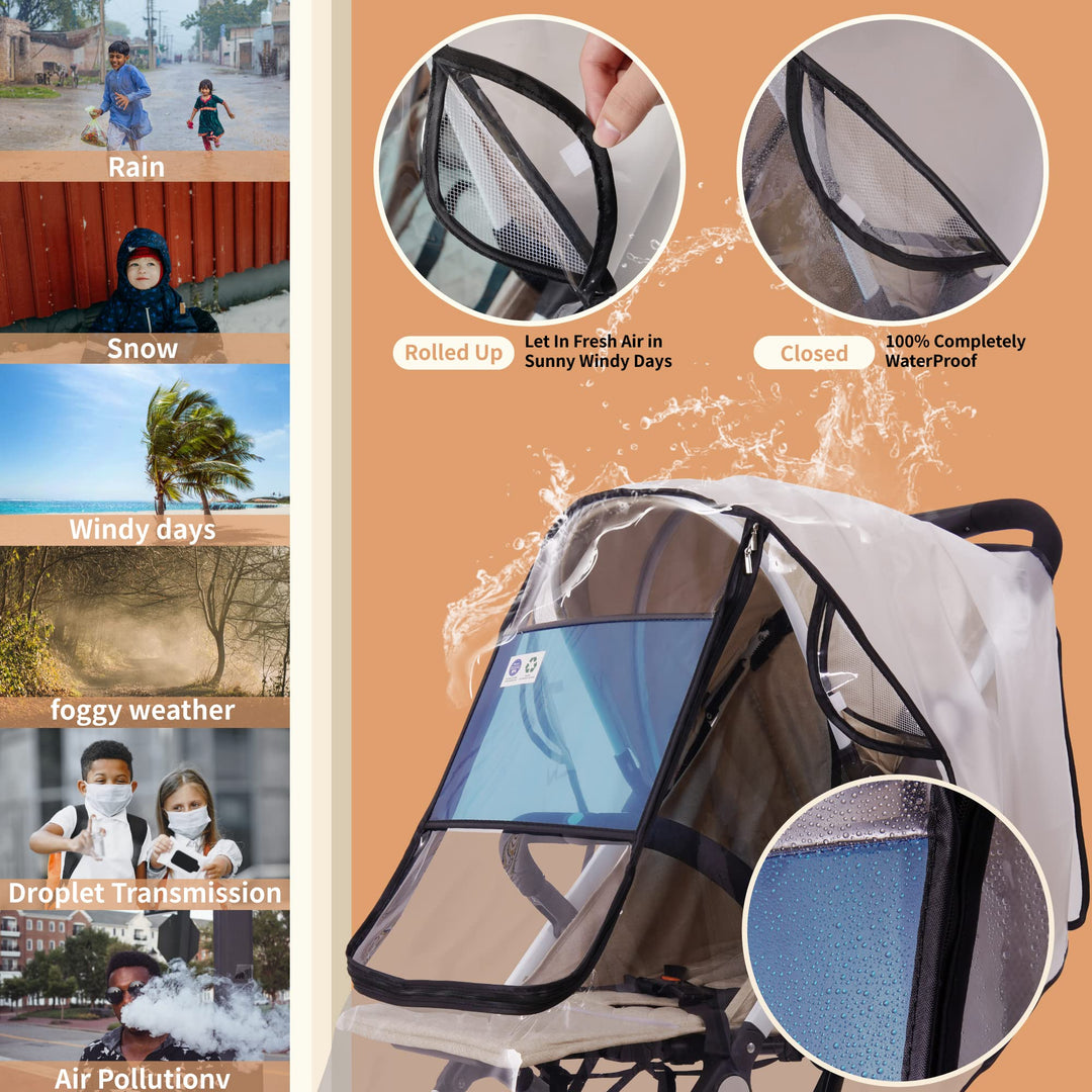 Bemece Stroller Rain Cover, Universal Stroller Accessory, Baby Travel Weather Shield, Windproof and Waterproof, Protect from Dust and Snow