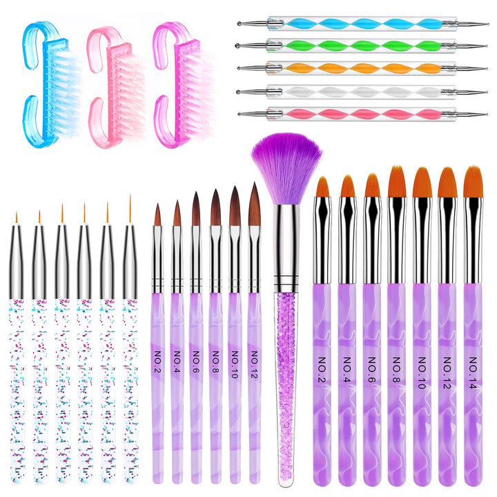 28 Pcs Acrylic Nail Brush Set Including 7 Pcs UV Gel Nail Art Brushes, 6 Pcs 3D Nail ExtensionÃ‚ Brush, 5Pcs Double Ended Dotting Nail Pen ForÃ‚ NailÃ‚ ArtÃ‚ DIY With White Box