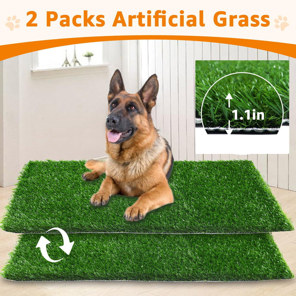 Large Dog Grass Pad with Tray - 35x23in Dog Litter Box with 2-Pack Replacement Artificial Grass Puppy Training Pads - Potty Tray for Balcony Apartment Indoor Outdoor Use