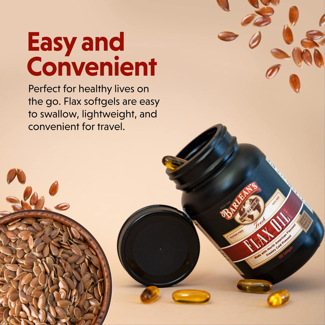 Barlean&#39;s Flaxseed Oil Softgels, Cold-Pressed Flax Seed Supplement with 1,650 mg ALA Omega-3 Fatty Acids, 1000mg, 250 ct