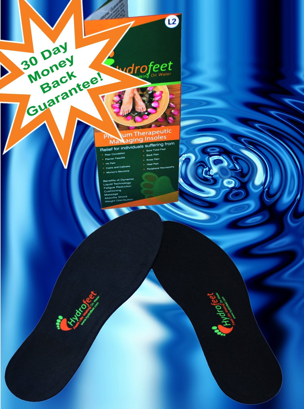 Hydrofeet Dynamic Liquid Massaging Orthotic Insoles - B