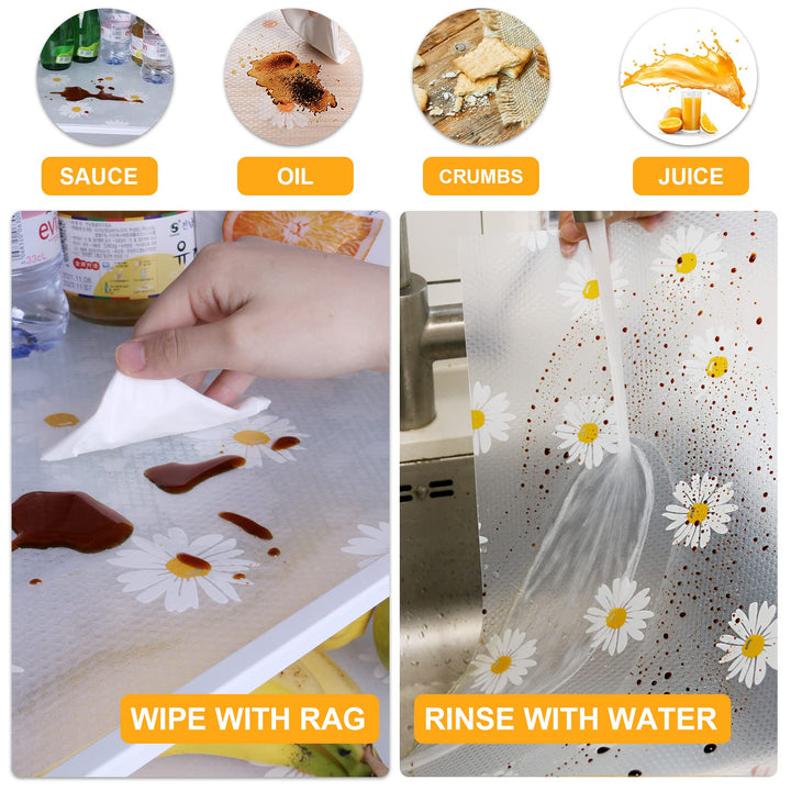 Refrigerator Liners - Waterproof Fridge Liners - Easy to Clean Refrigerator Shelf Liners for Glass Shelves &amp; Drawers - Non-Slip Refrigerator Mats BPA-Free (Daisy, 17.7 x 78.7)