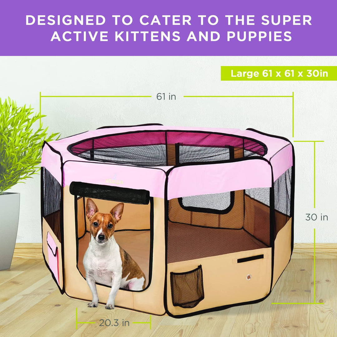 Dog Playpen Large 61x61x30 Pop Up Portable Playpen for Dogs and Cat, Foldable | Indoor/Outdoor Pen &amp; Travel Pet Carrier + Carrying Case.