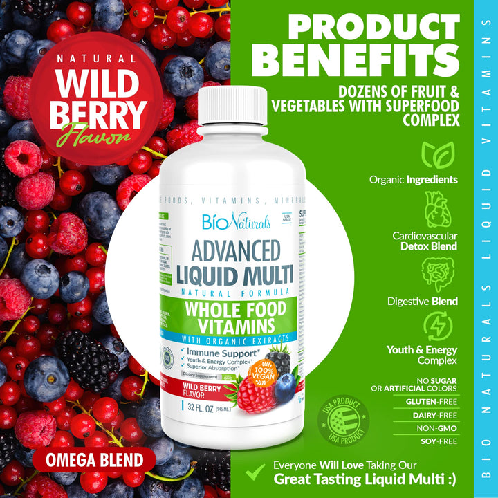 Liquid Whole Food Multivitamin for Men &amp; Women with Over 100 Ingredients - Superfoods, Omegas, Organic Extracts - 100% Vegan - 32 oz
