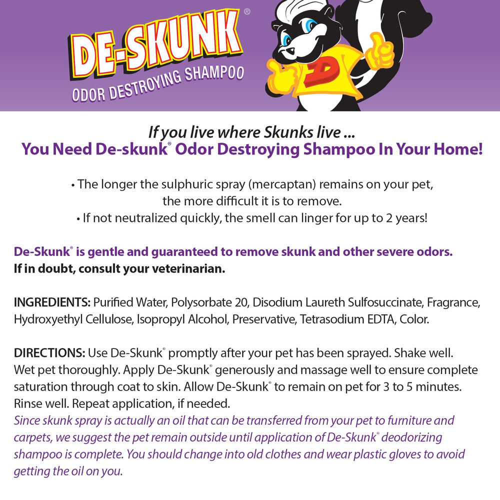 Odor Destroying Shampoo for Dogs, 32 oz. – Formulated with Powerful De-Greasers, Skunk Odor Remover for Pets, Carpet, Furniture and More – Removes Skunk Smell Fast