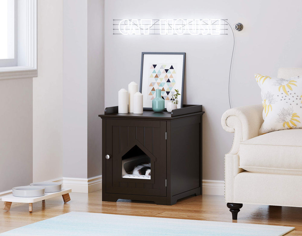 Cat Litter Box Enclosure, Cat House Side Table,Night Stand Pet House, Indoor Cat House, Espresso