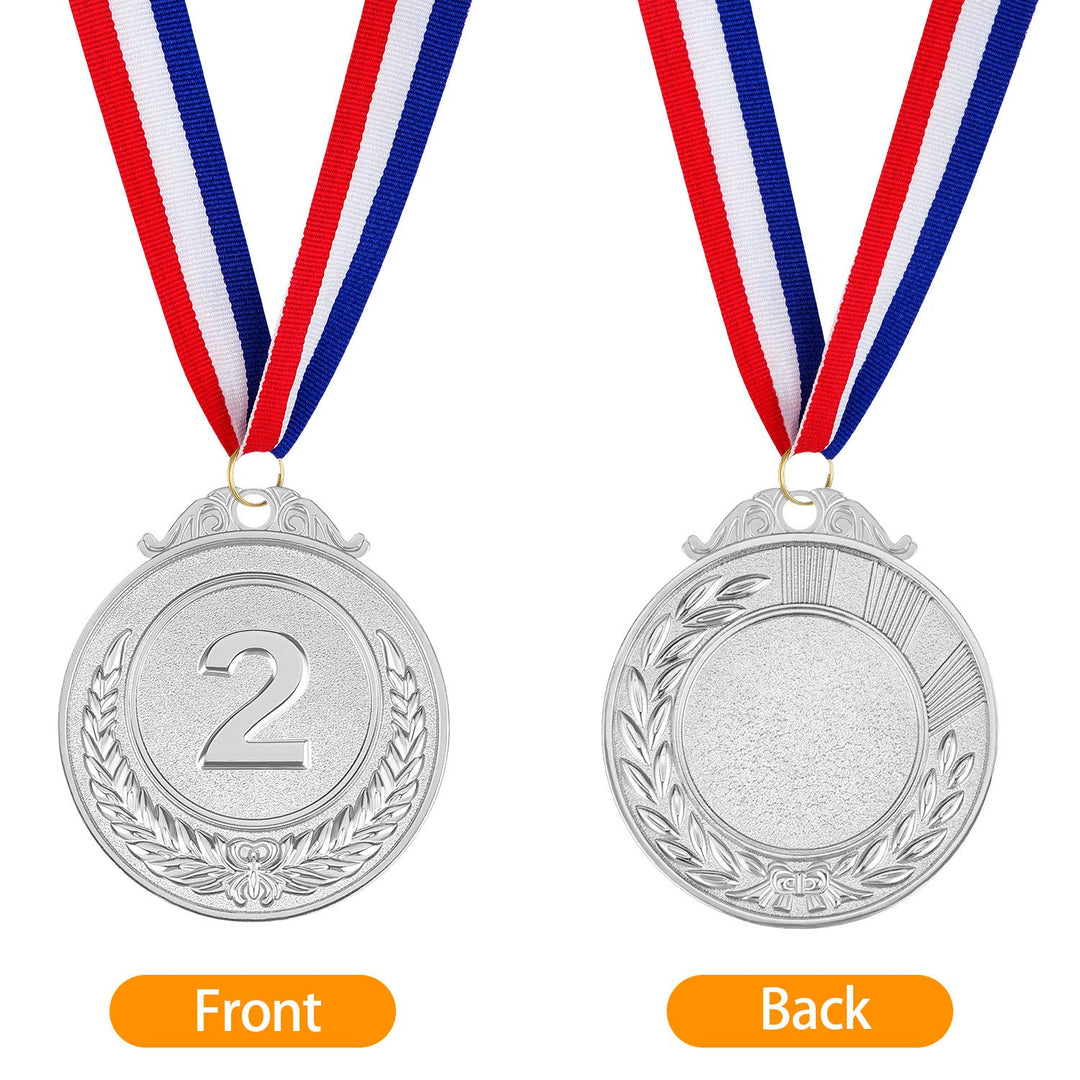 12 Pieces Award Medals 1st 2nd 3rd (Gold, Silver, Bronze) Metal Style Winner with Neck Ribbon, 2 Inches