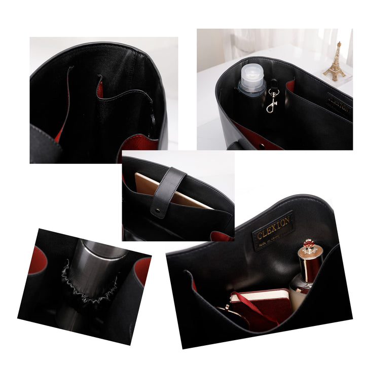 CLEXION Leather Purse Organizer Insert- Leather Bag Insert for Tote & Purse, Black, Size Large