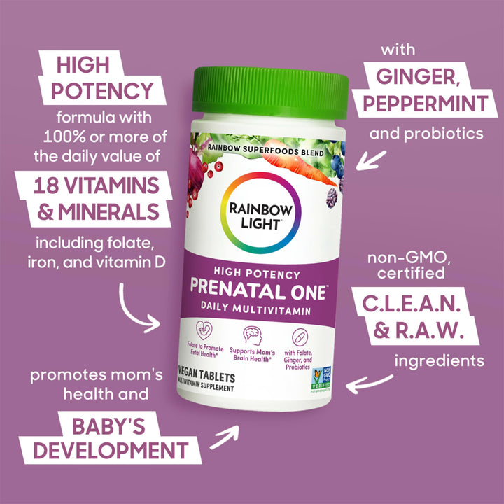 High-Potency Prenatal One Multivitamin, Prenatal Health Multivitamin Supports Mom&#39;s Health and Baby&#39;s Development, With Vitamin C, Vegan, 120 Count