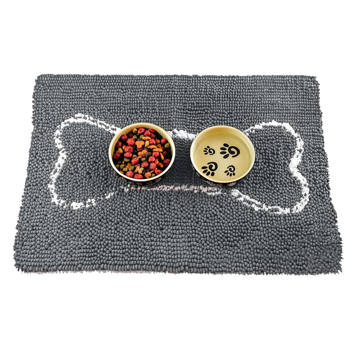 Soggy Doggy Slopmat Ultra-Absorbent Dog Door Mat for Food and Water, Microfiber Chenille Dog Mat for Muddy Paw and Messy Eater, Washable Indoor Mat for Sleeping and Eating, Gray/Light Gray Bone