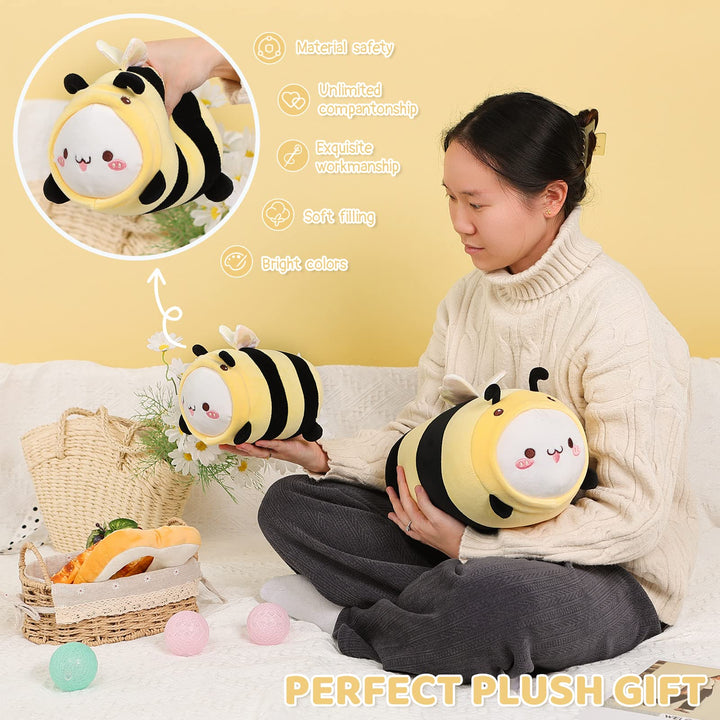 AIXINI 8 Cute Cat Bee Plush Pillow, Kawaii Kitten Honey