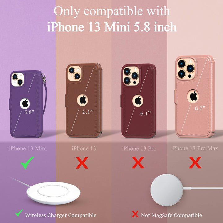 iPhone 13 Mini Wallet Case - Case with Card Holder - [Slim + Durable] for Women and Men - iPhone 13 Mini Flip Cell Phone case - Faux Leather - Folio Cover - Desert Sky