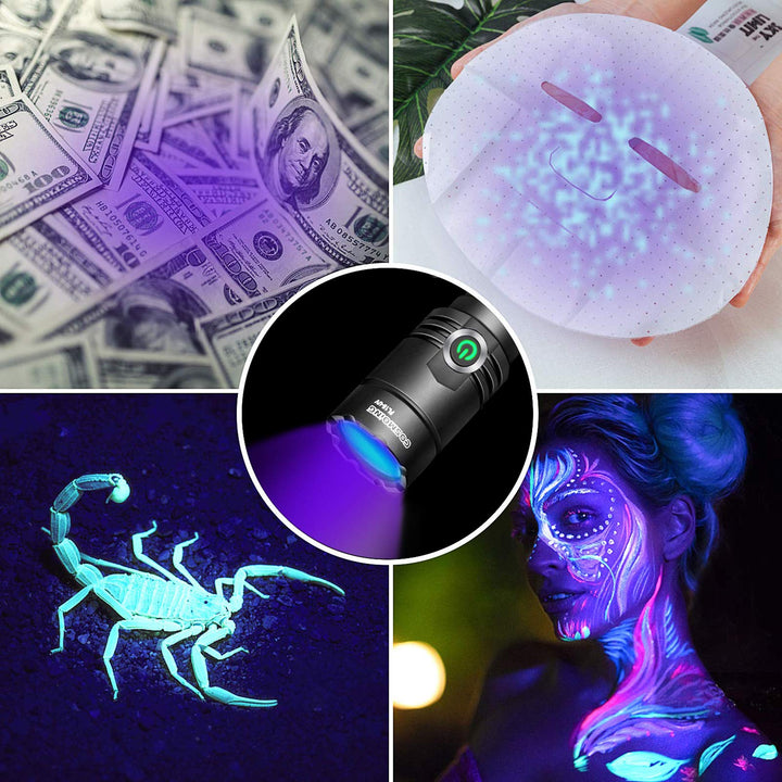 395nm UV Flashlight, COSMOING Upgrade Rechargeable Black Light, LED Ultraviolet Flashlight IP65 Waterproof Pet Urine Detector for Dog Cat Stains, Scorpion, Bed Bug, Household