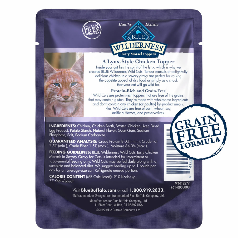 Wilderness Wild Cuts Grain-Free Wet Cat Food, Meal Toppers Made with Natural Ingredients, Tasty Chicken Morsels in Savory Gravy, 3-oz. Pouches (24 Count)