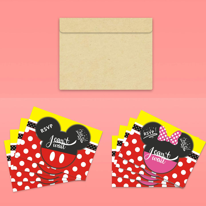 30Pcs Invitations Cards with Envelopes for Kids Birthday Baby Shower Mickey and Minnie Theme Party Supplies