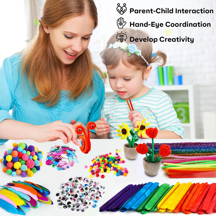 1200pcs+ Arts and Crafts Supplies for Kids - Craft Kits with Pipe Cleaners, Pom Poms for Crafts, Popsicle Sticks for Crafts, Crafts for Kids Ages 4-8, Birthday Gifts for Kids, Girls &amp; Boys