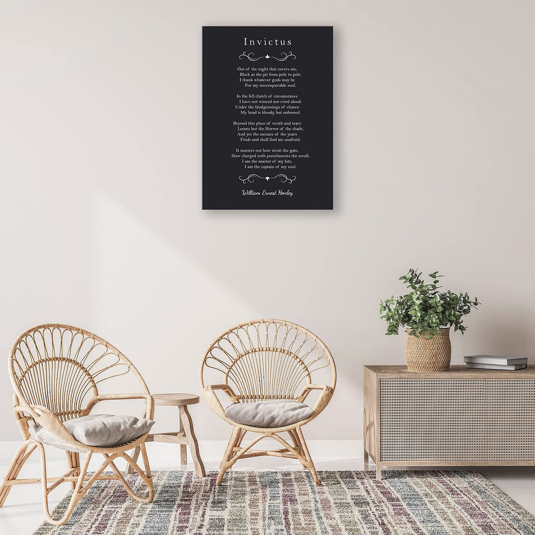 Invictus Poem Quotes Wall Art Canvas Inspirational Poster Motivational Pictures Print William Ernest Henley Poetry Painting Decor Artwork Unframed 12x18 inch (No Framed -Canvas Poster)