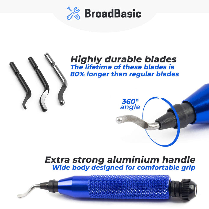 BroadBasic - Deburring Tool Kit with 20 High-Speed-Steel Blades | Edge Burr Remove for Metal, PVC Plumbing Pipe, 3D Printing, Plastic, Copper, Resin Art