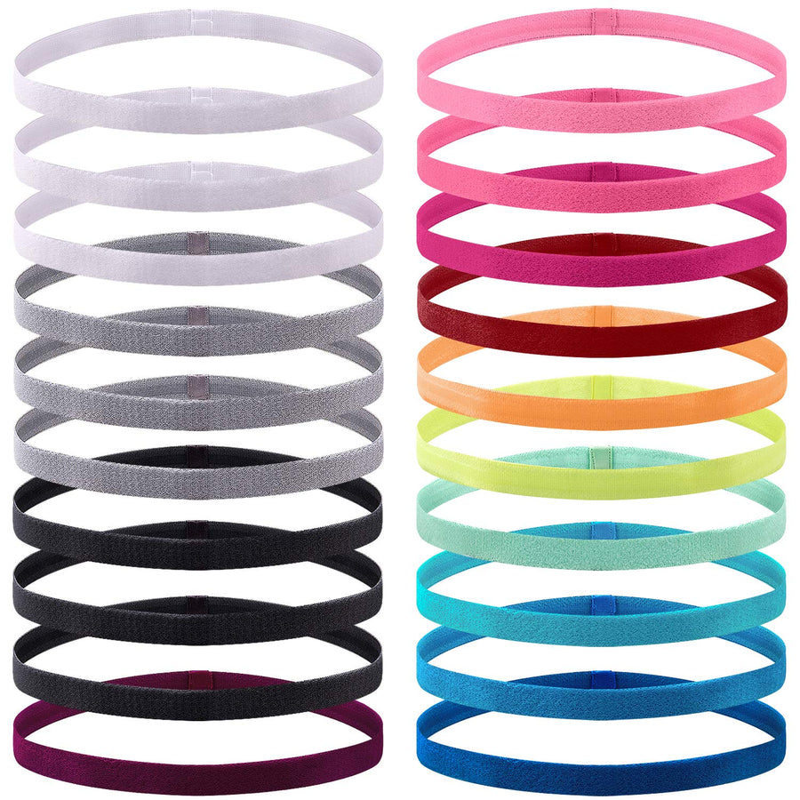20 Pieces Non-Slip Elastic Headbands Workout Headband Colorful Sweatband Fashion Yoga, Running Sport Headbands for Women, Men and Girls, 14 Colors