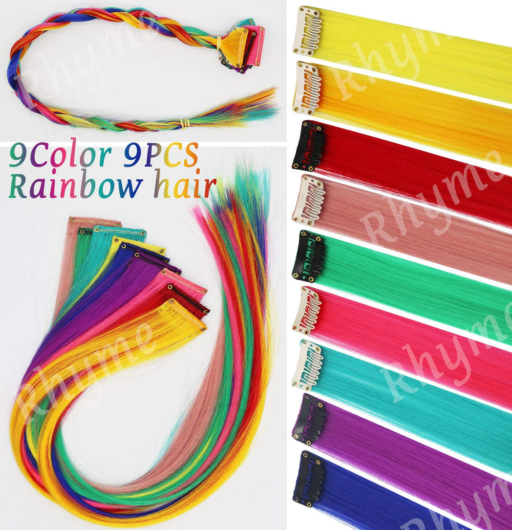 Ccw 9Pcs Wig Pieces For America Girls And Dolls Clip In/On Colored Hair Extensions(Rainbow Color)