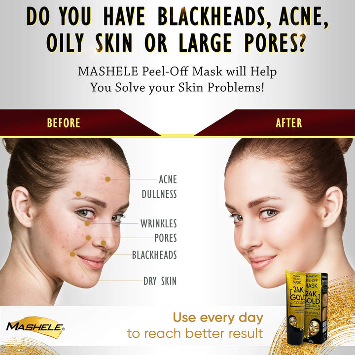 24K Gold Facial Mask Collagen Peel-off Anti-Wrinkle Lifting Firming Moisturizing Face Skin Care Masks 4.22 Fl.oz (Gold60)